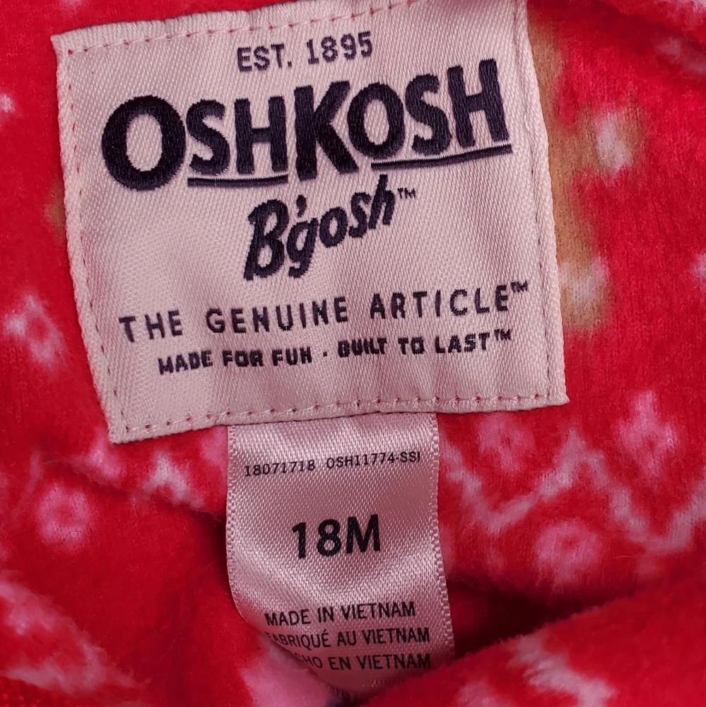 {Oshkosh B'gosh} Red & Pink Yeti Reindeer Santa Fleece Jacket Half Zip Hol…